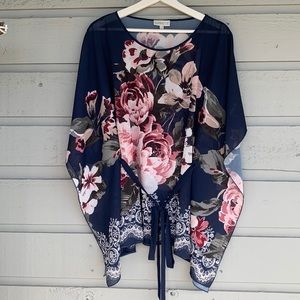 ASYMMETRICAL TUNIC/BLOUSE NAVY FLORAL OVERSIZED LOOSE FIT